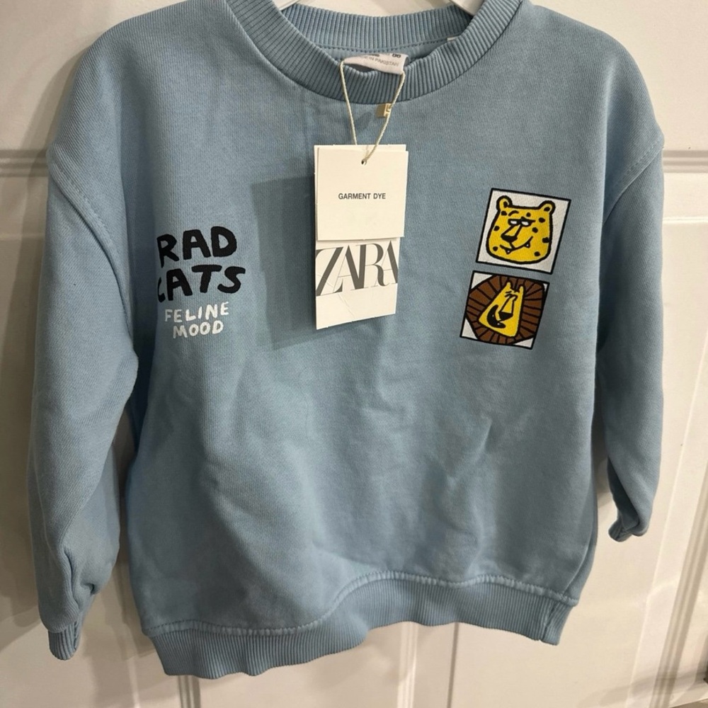 Zara rad cats Light Blue kids Crewneck Sweater